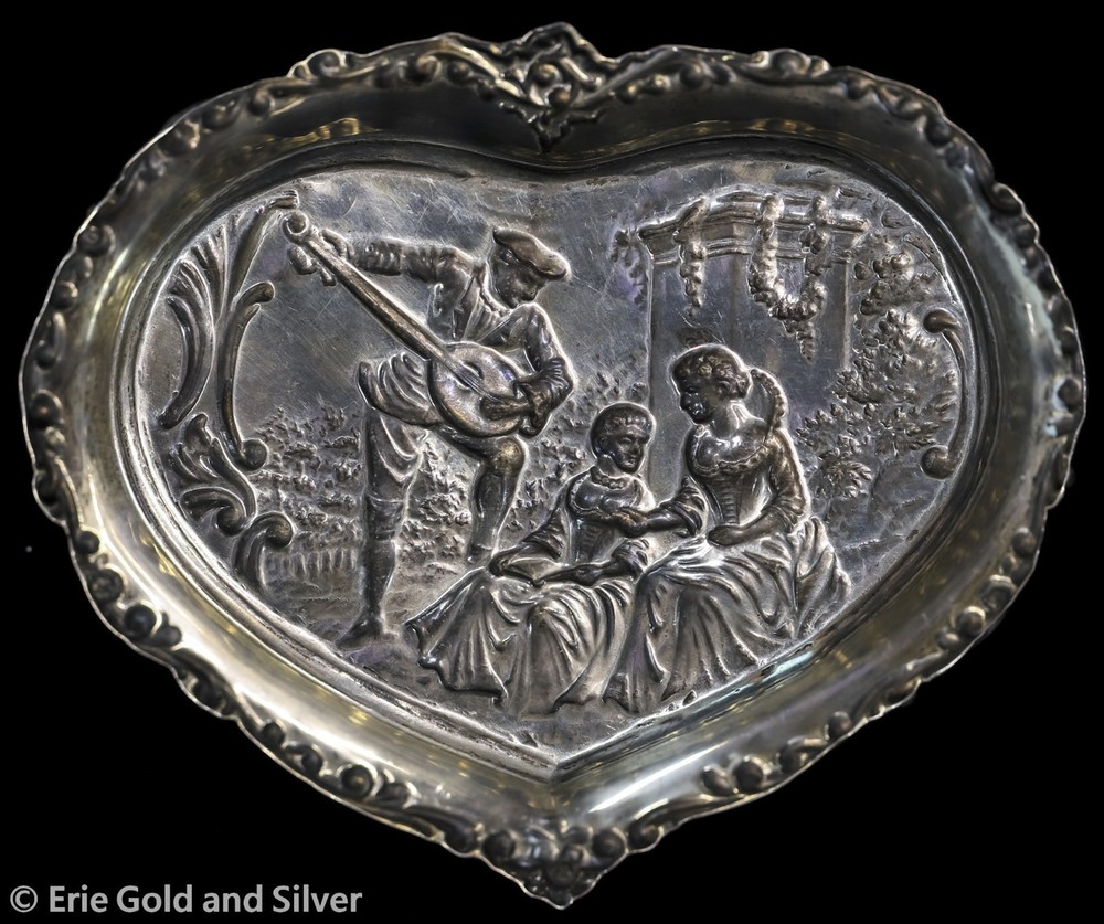 HM Hallmarked 4.5" Sterling Silver Heart Embossed Dish