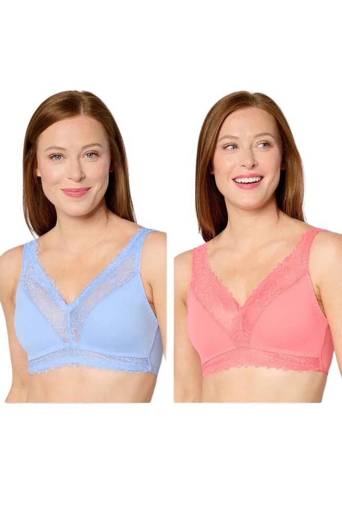 Breezies Women's 2-pack Lace Soft Support Bras Hydrangea/Coral