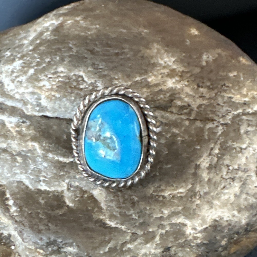Blue Turquoise Navajo Sterling Silver Ring Size 3 15359
