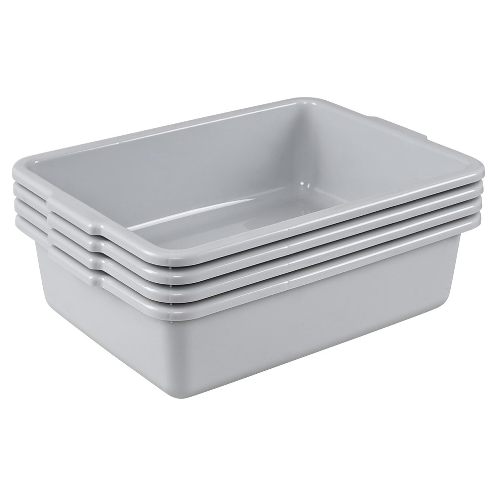 4 PACK 22 L Plastic Commercial Bus Tubs, Utility Bus Box, Gray