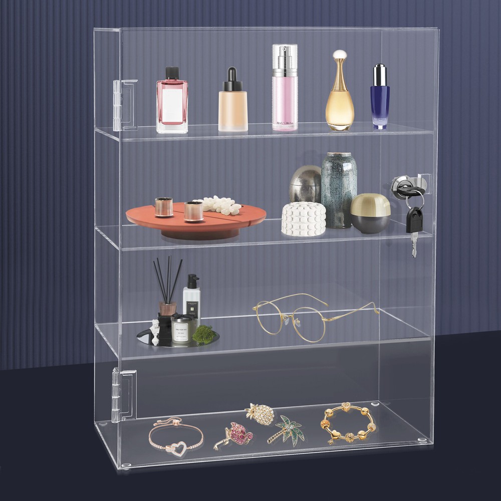 Acrylic Display Case Countertop Clear Box Dustproof Shelves Showcase with Lock