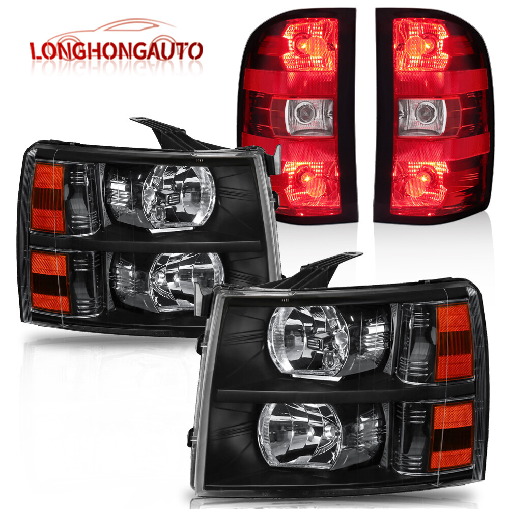 4PCS Headlights + Tail Lights Assembly For 2007-2013 Chevrolet Silverado 1500
