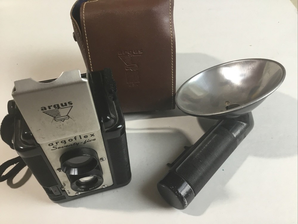 Vintage Argus Seventy Five Camera With Case And Flash .
