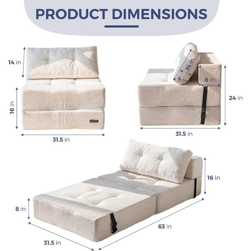 Folding Sofa Bed, Convertible Sofa Bed with High-Density Support Foam
