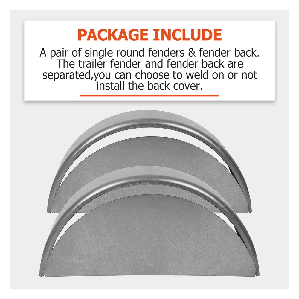 Pair of Steel Round Single Axle Trailer Fenders & Backs For 14" 15'' 16" Wheel