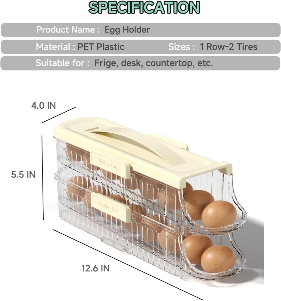 Stackable 2-Tier Egg Storage Container with Freshness Tracker - 8 Eggs Capacity