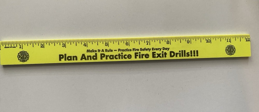 1990s Fire Department Plan and Practice Fire Exit Drills Neon Measurement Ruler