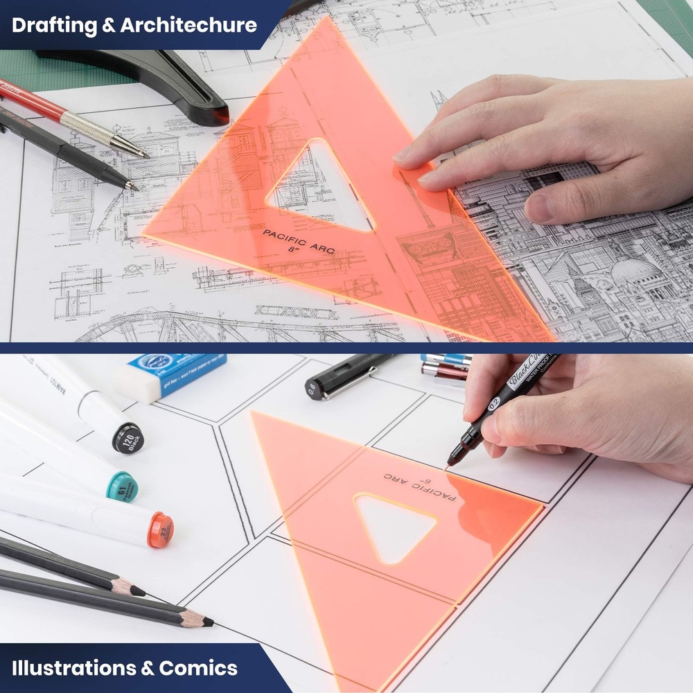 Drafting Triangle 12 Inch 45/90 Degrees Fluorescent Orange Ruler Tool