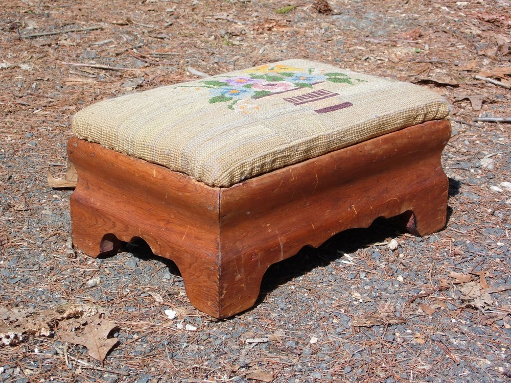Antique Empire Style Needlepoint Footstool