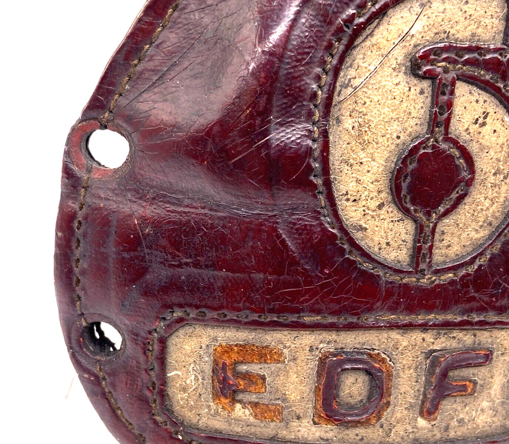 Antique Fireman's Hat Leather Shield EDFD Red Leather Helmet shield