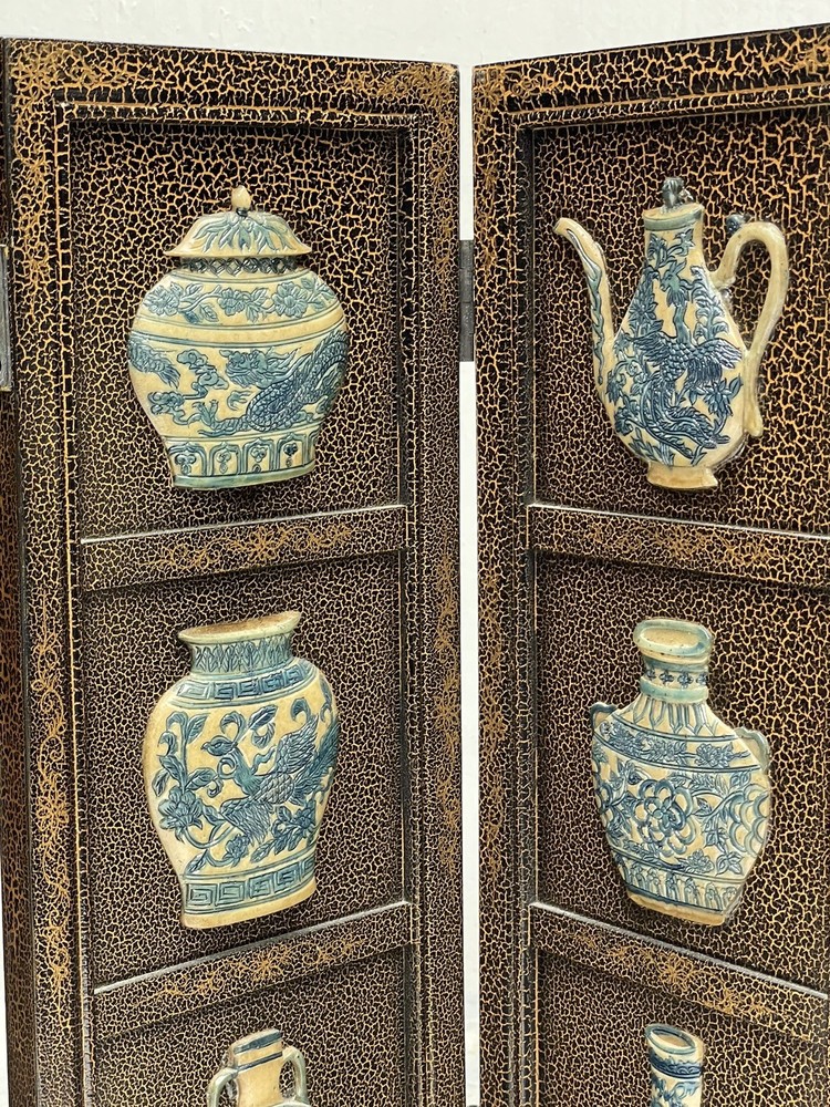 Chinese Folding 4 Panel Table Top Room Divider 16-1/2" Tall