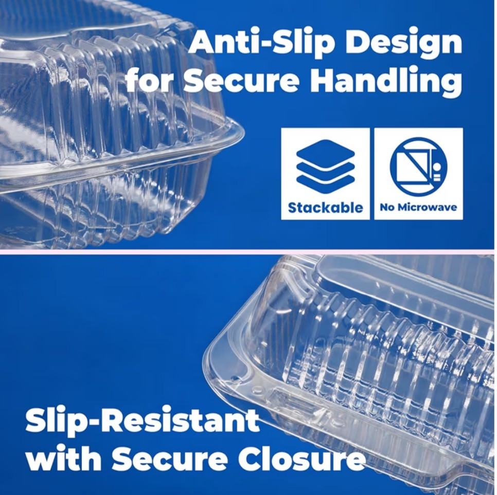 12" x 5" x 3" Clear Hinged Plastic Containers, Clamshell Take Out Containers