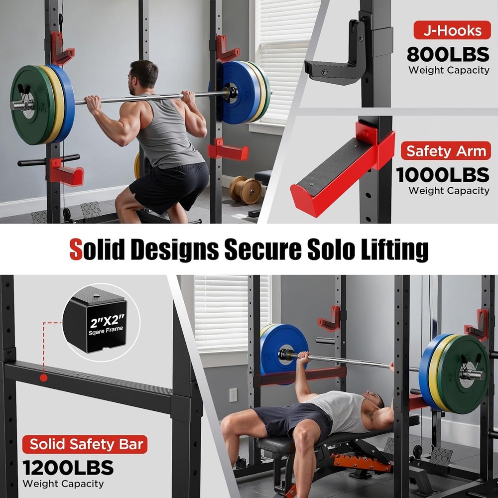 Power Rack, Multi-Functional Power Cage, Squat Rack with Pulley System