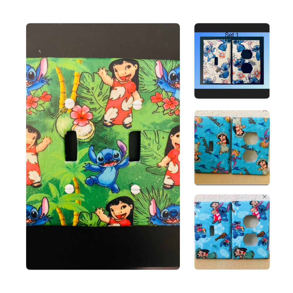 Assorted Lilo & Stitch Hawaiian Handmade Fabric Switch Plate Covers Set.