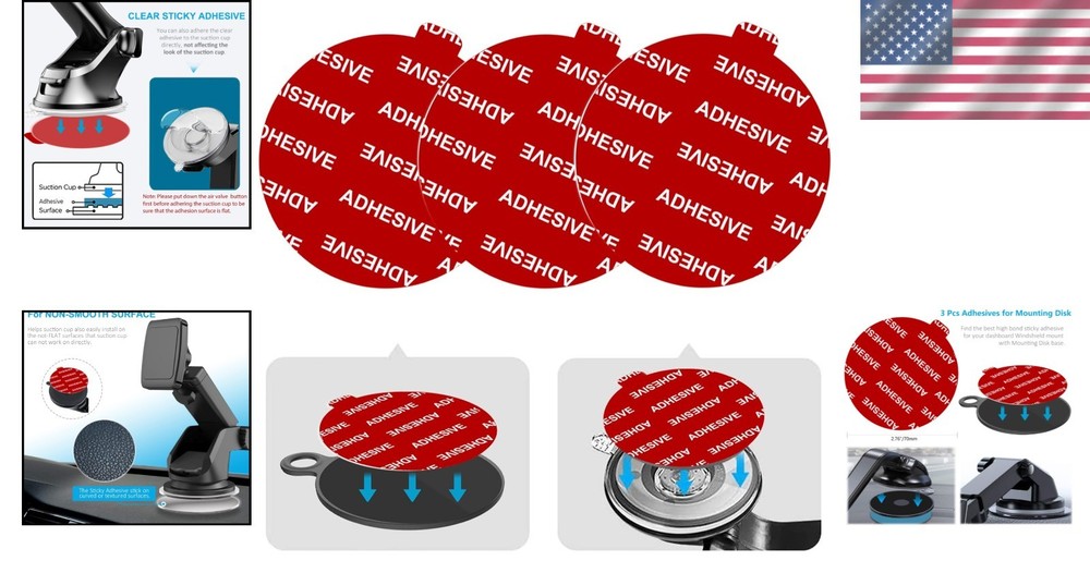 Transparent Double-Sided Adhesive Disk Set for Dashboard & Windshield Use