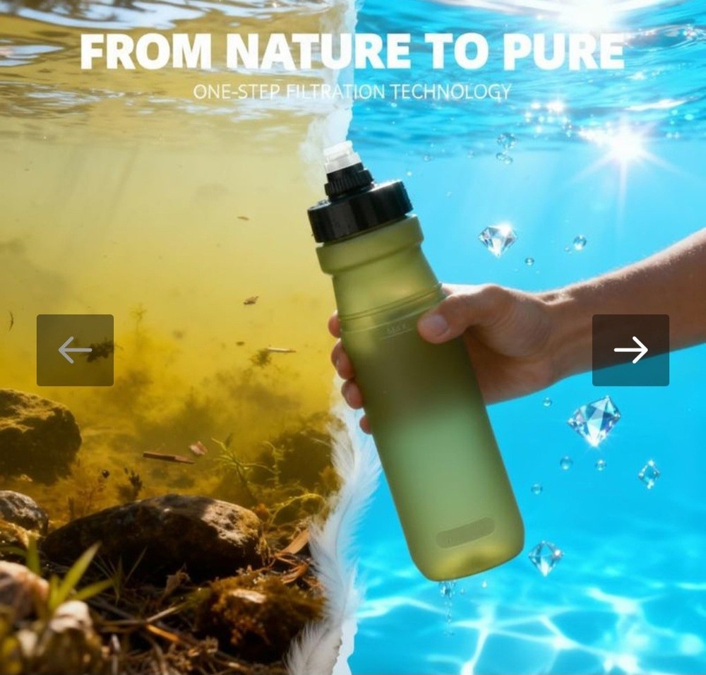 Water Filter Bottle Compact Leak-Proof: BPA-Free Plastic w Replacement Filter