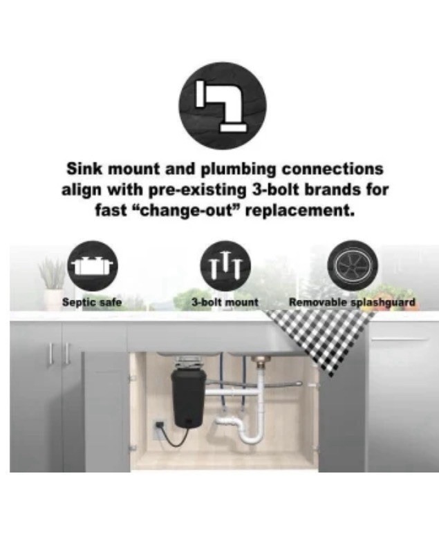 Maintenance Warehouse Food Waste Disposer 1/3 HP W Power Cord 113744 Disposal