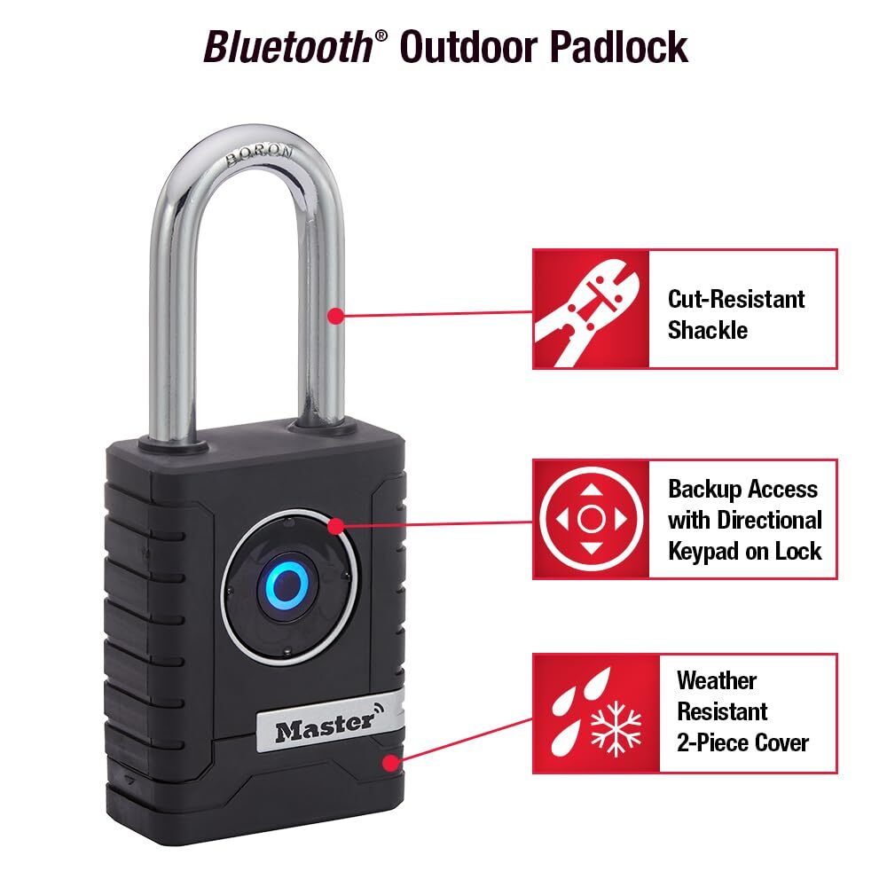 Master Lock Bluetooth Smart Padlock Keypad All Weather Durable Security Lock