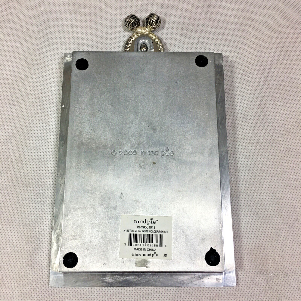 Mud Pie 2009 N Initial Metal Note Holder Tray 501013