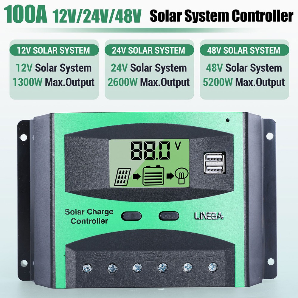 100A 60A 30A Solar Panel Regulator Charge Controller 12V/24/48V Lithium Battery