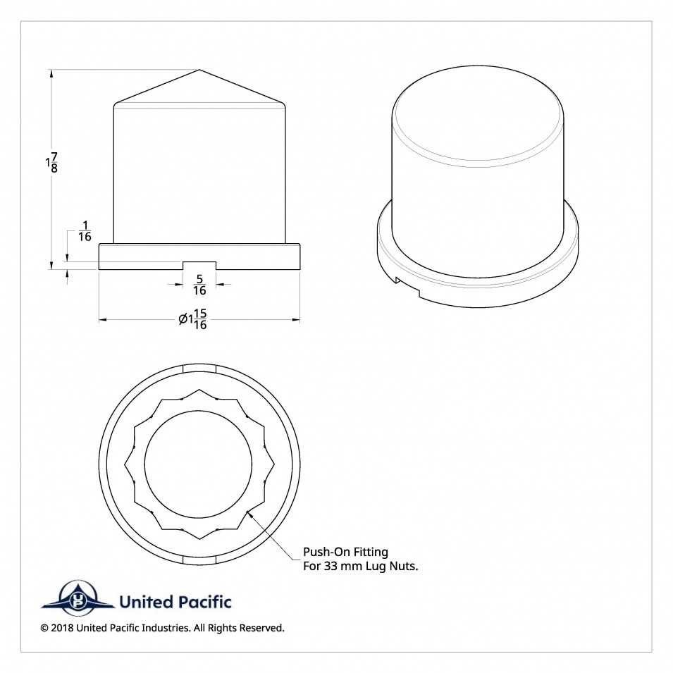 33 mm x 1 7/8" Pointed Nut Cover - Push-On - 10 Pack
