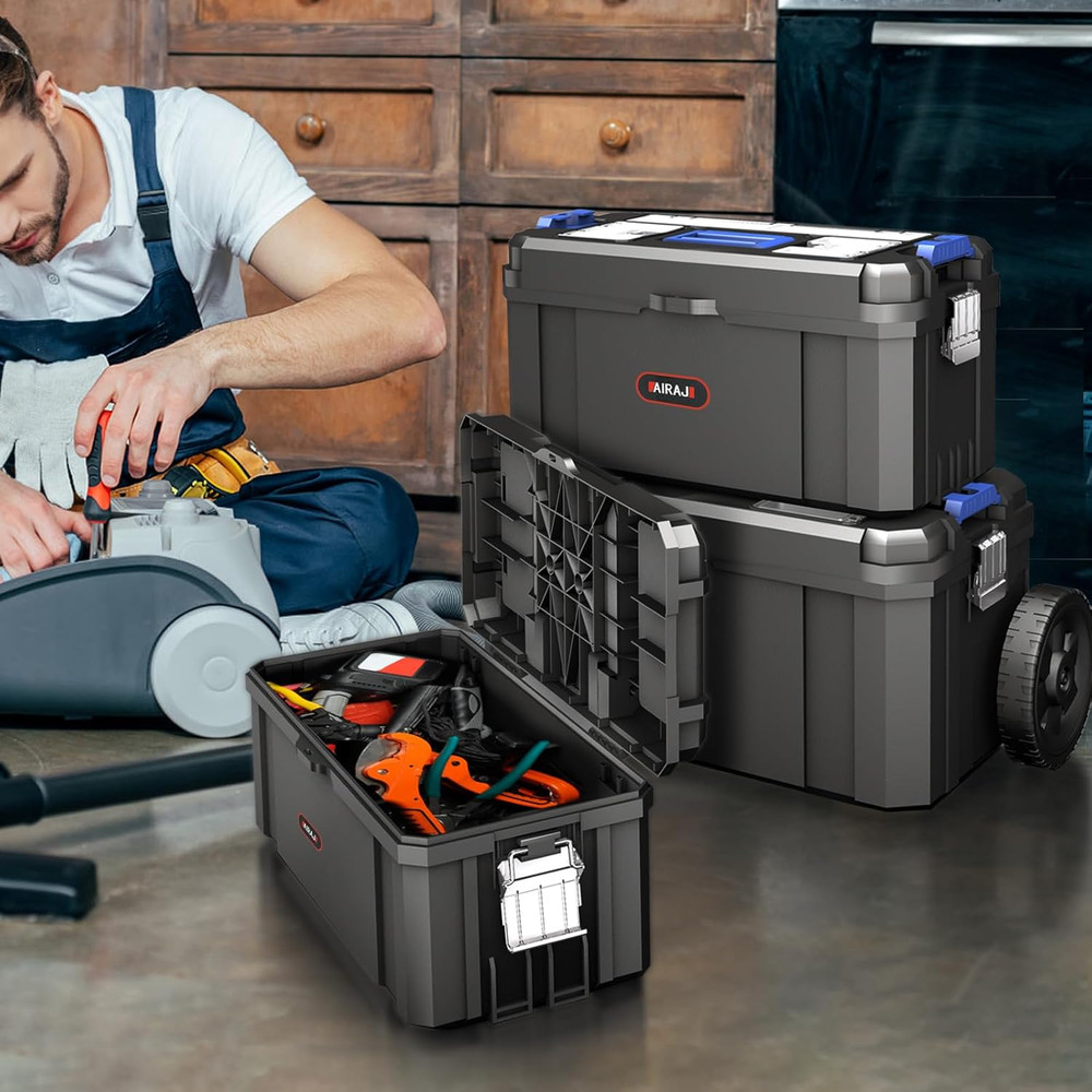 3-in-1 Rolling Tool Box Stackable Tool Box, Modular Tools Storage Organizer
