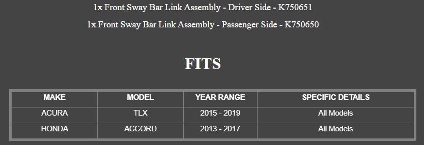 2PC Front Stabilizer Sway Bar End Link for Honda Accord 2013-2017