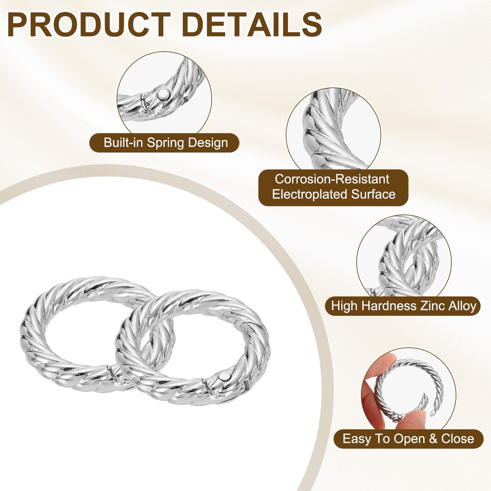 12pcs Spring O Rings 3/4" Round Trigger Metal Snap Hook Key Ring White