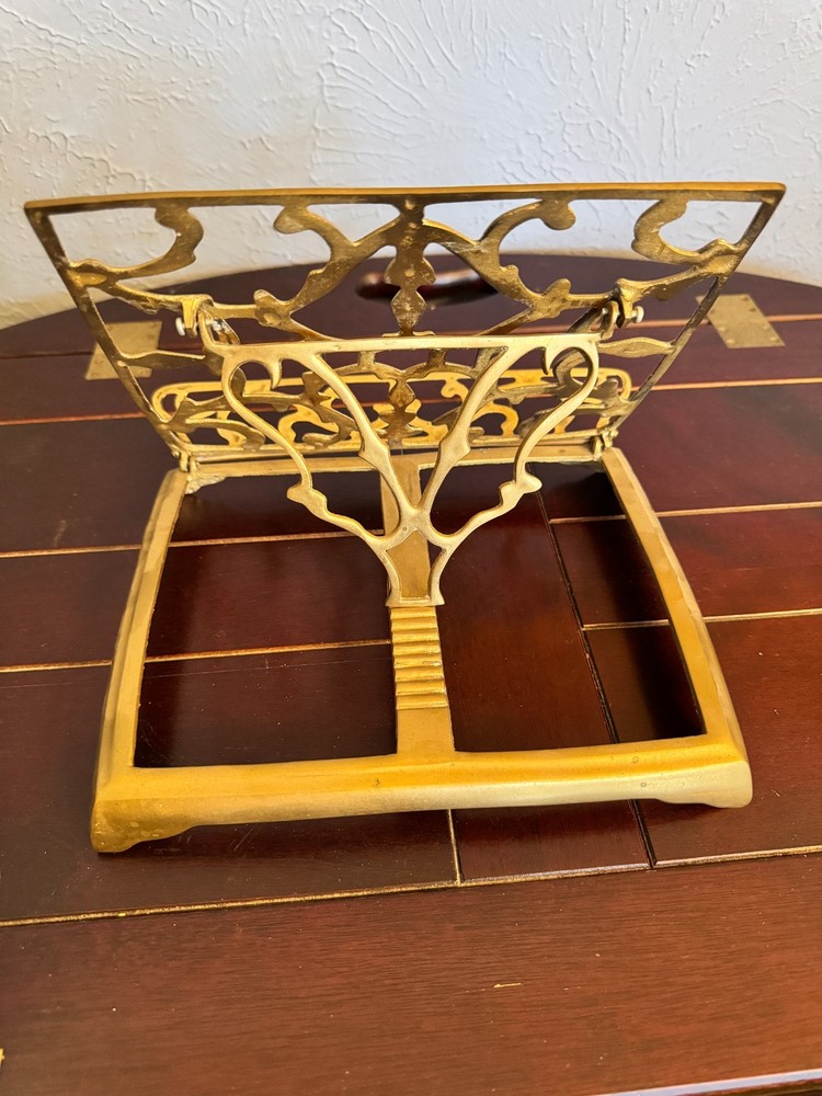 Vintage Solid Ornate Brass Folding Adjustable Book/Bible stand