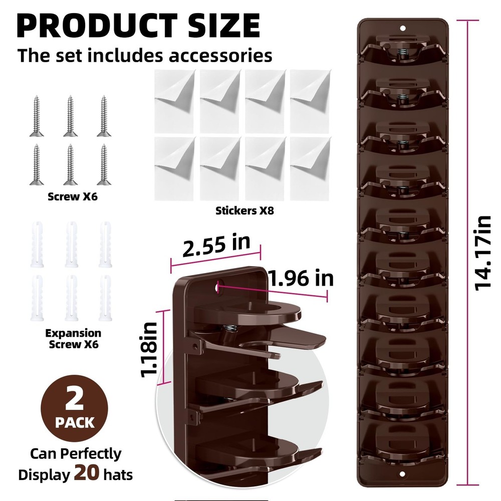 Spring Clip Hat Organizer for Baseball Caps – 2 Pack, Wall Hat Rack for Do