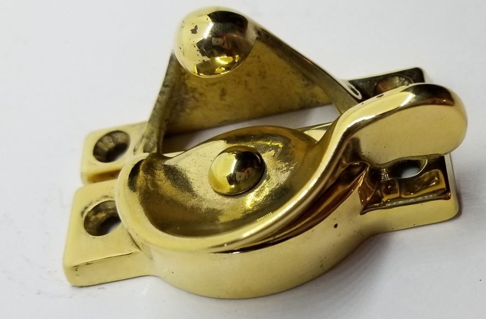 Decorative Solid Polished Brass Heavy Duty Spring Loaded Window Sash Lock Square