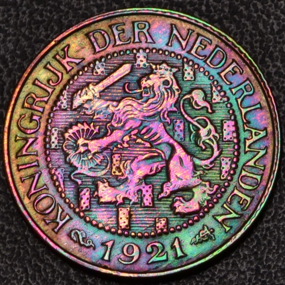 1921 Netherlands 1 Cent rainbow toning **SHARP DETAILS** (60-78)