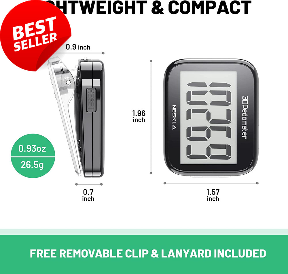 3D Pedometer Step Counter Large Display Clip Lanyard Accurate Tracker