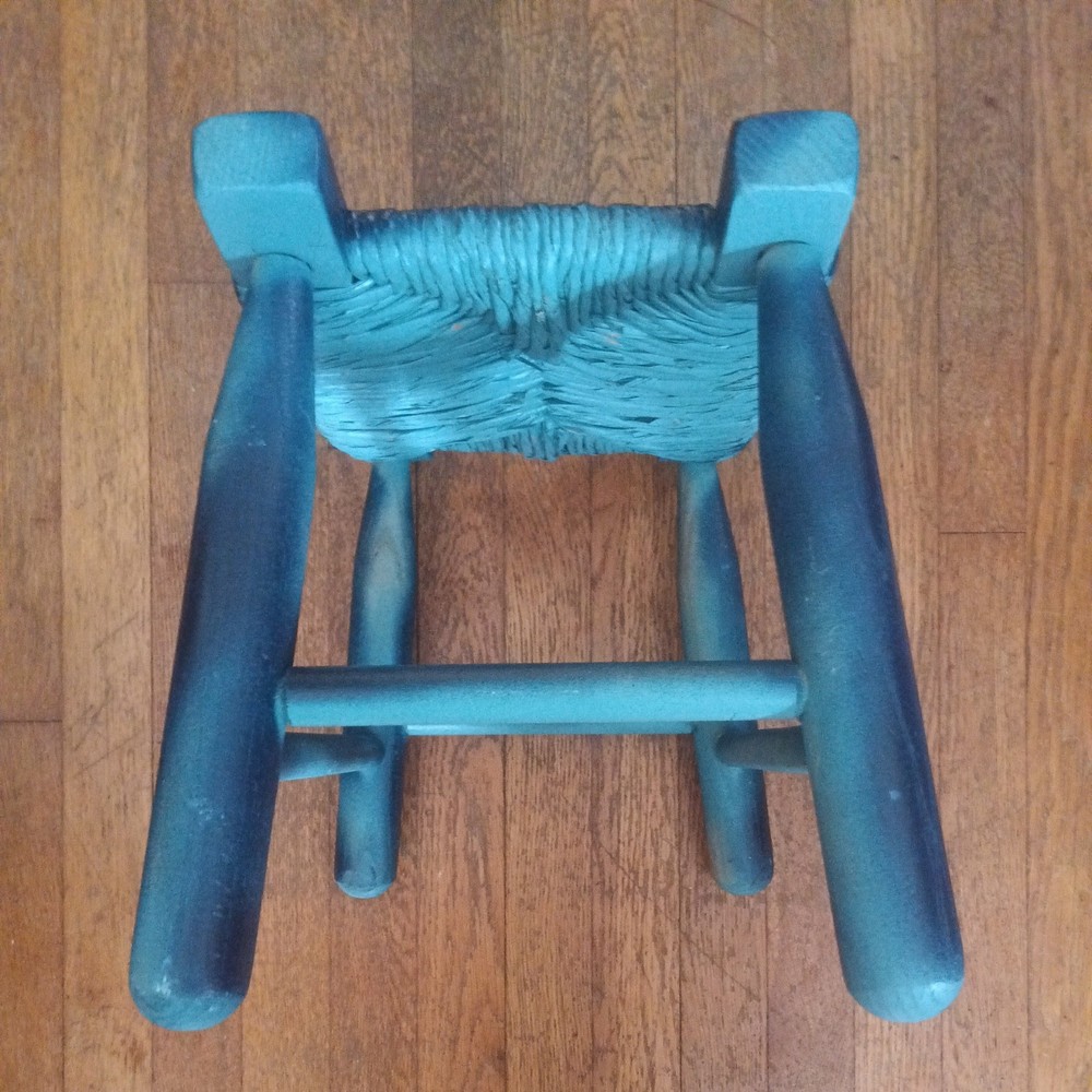 1940's Old Hickory Foot Stool Bench Primitive Rustic Cabin Decor WHY BLUE (?!)