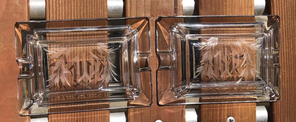 Pair(2) Mid Century Etched Initial JYD Ashtrays