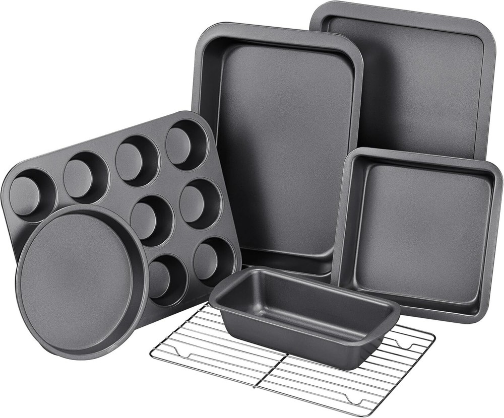 Baking Pans Sets, Nonstick Bakeware Sets 7-Piece with Round/Square Cake Pan