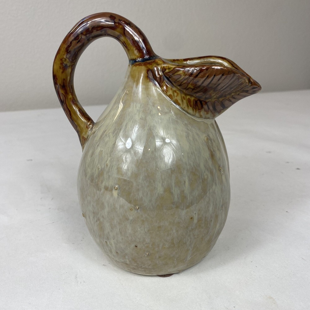 Pear Fruit Shaped Pitcher - Pottery Rustic - Brown Tan High Gloss 6.5” Tall