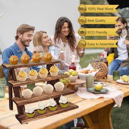 Wooden Cupcake Stand - 4 Tier Cupcake Display Stand, Rustic Tiered Display