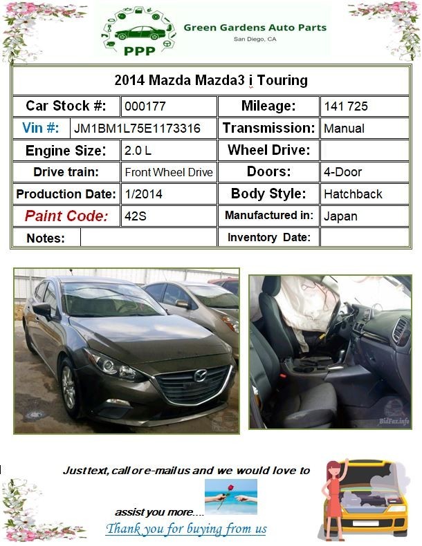 2014 MAZDA 3 Front Throttle Cable Accelerator Cable OEM