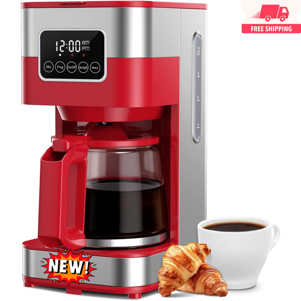 Cafetera programable de 10 tazas, cafetera de goteo para café regular y fuerte,