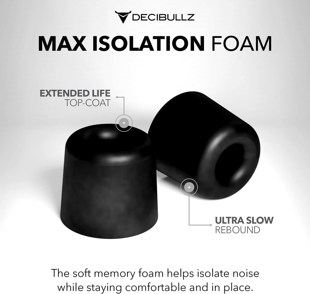 Decibullz Custom Molded Memory Foam Earbud Tips – 5 Pack Large | Large, Black