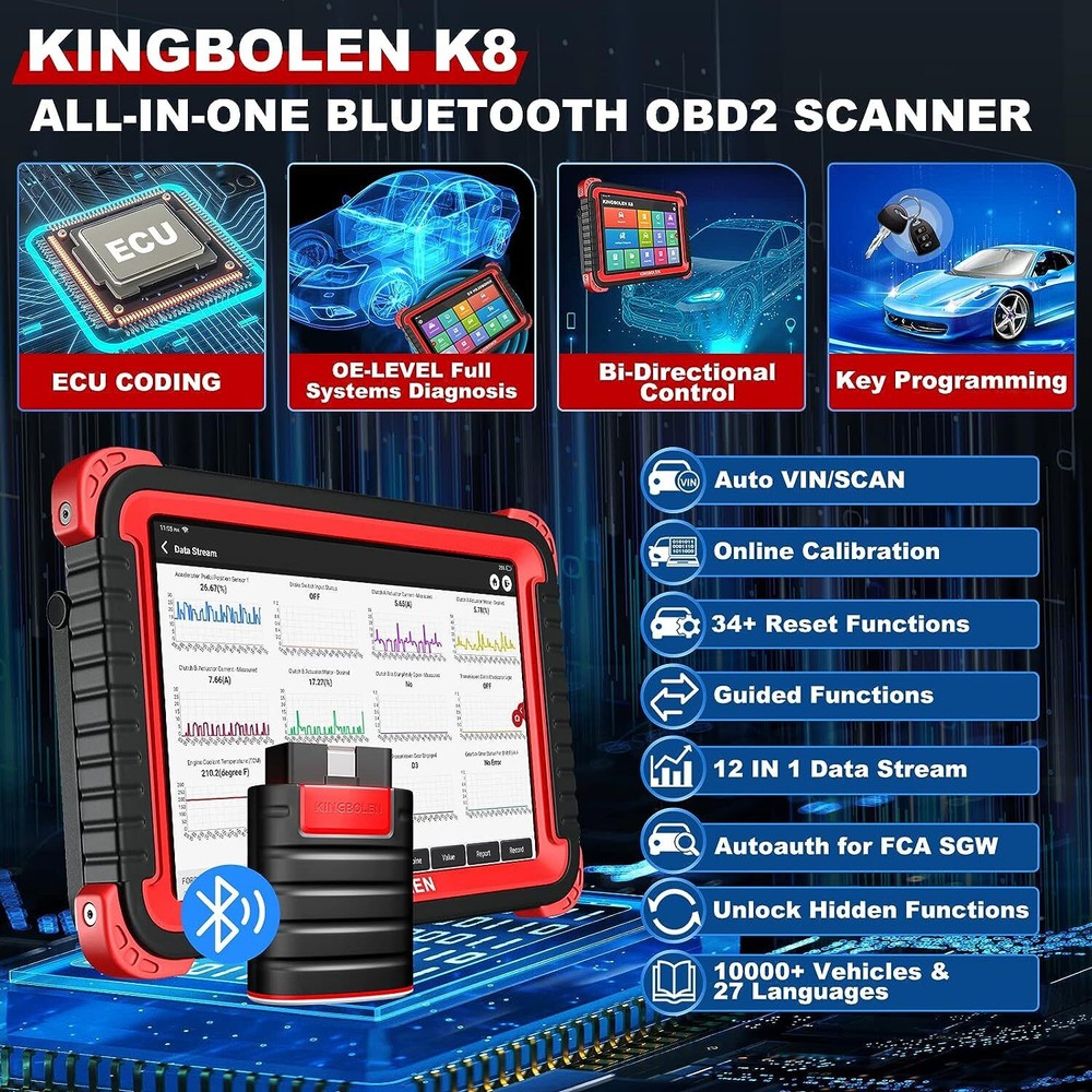 KINGBOLEN K8 Auto Bidirectional Full System Diagnostic Scanner Tool ECU Coding