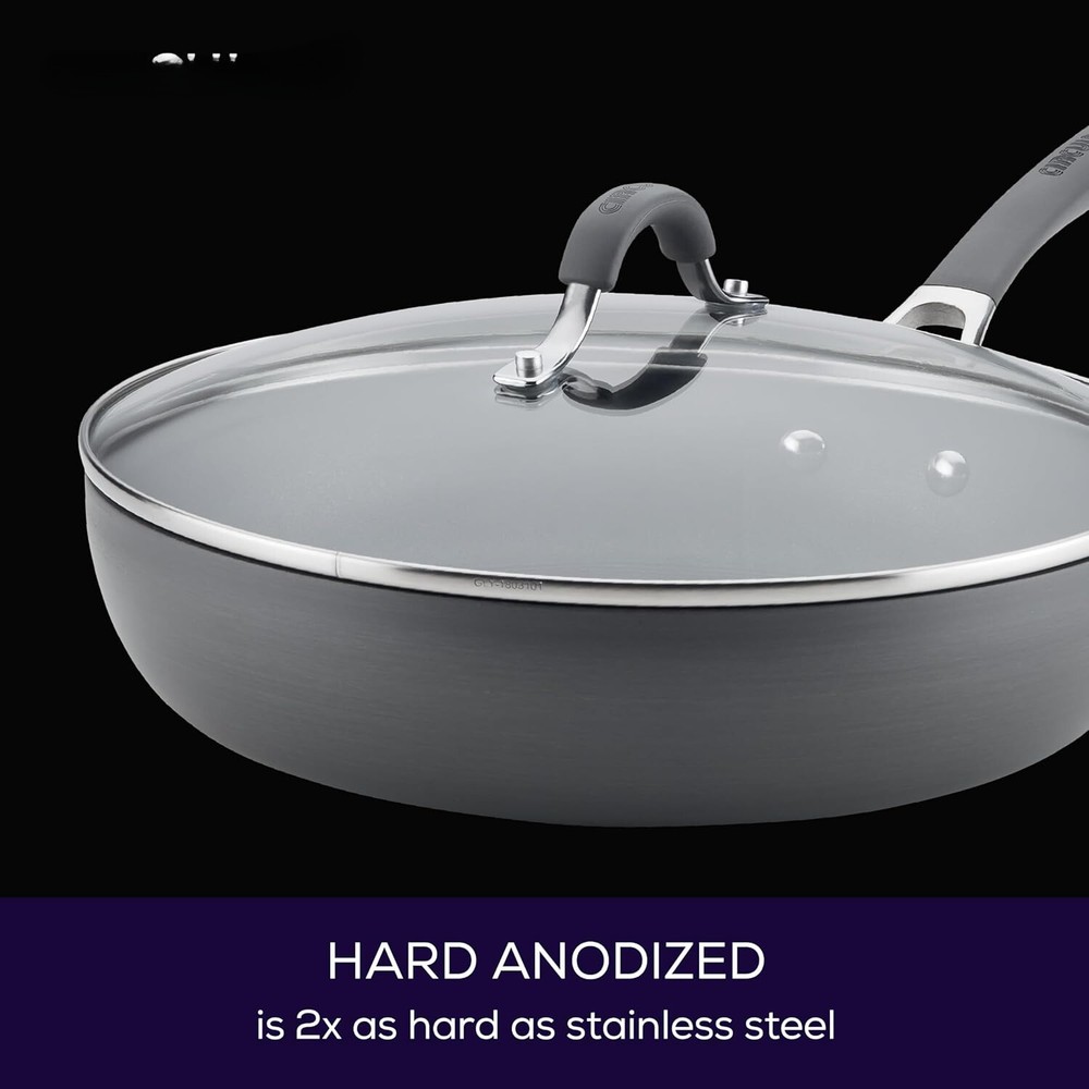 Deep Hard Anodized Non-Stick Pan with Lid - 12 inch, Gray