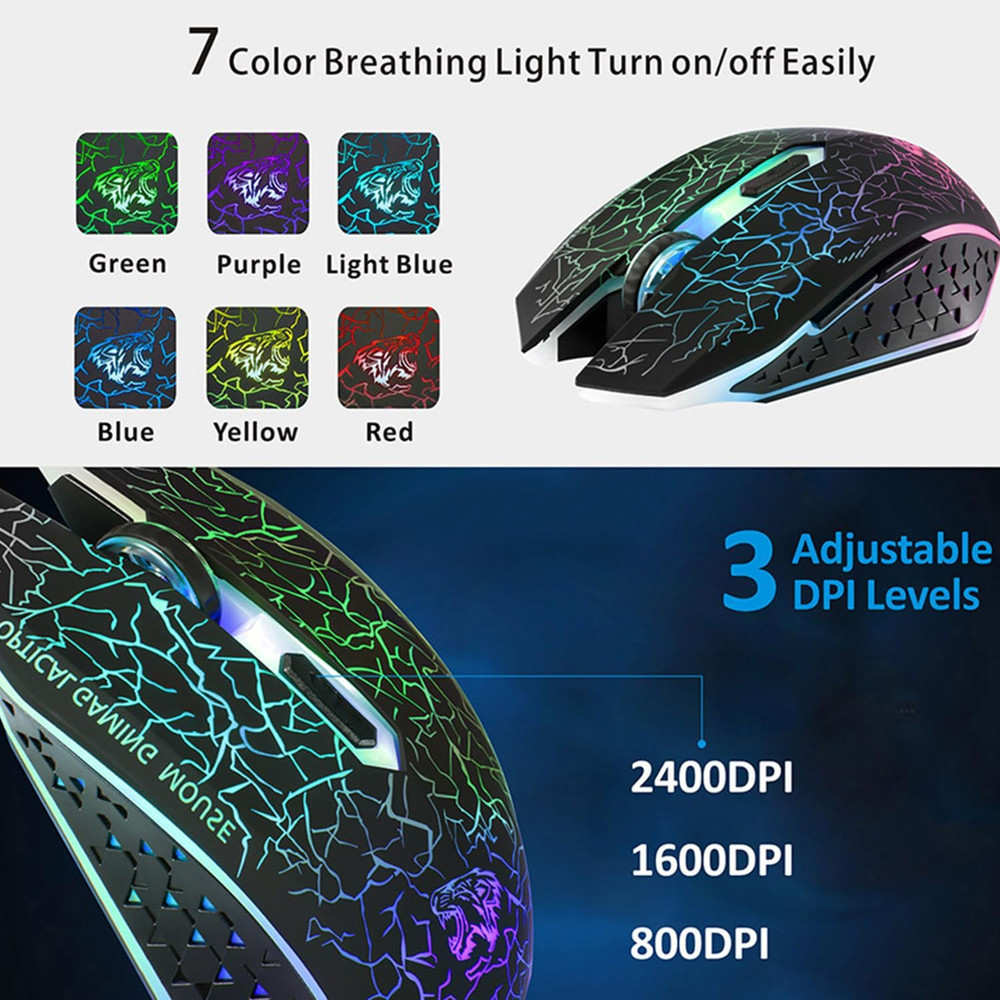 M2 Wireless Gaming Mouse, Silent Rechargeable Optical USB Computer Mice Wireless