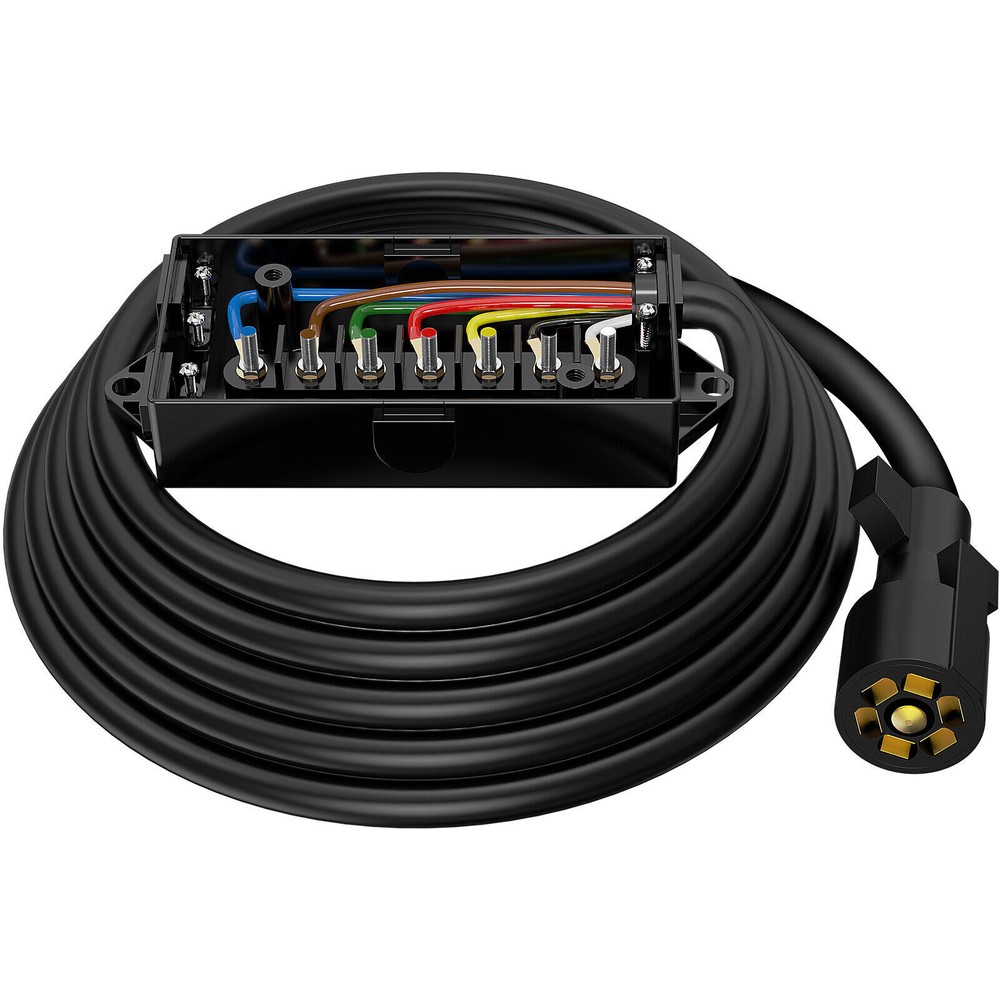MICTUNING 8ft Trailer Cord 7 Way Plug Inline Junction Box 7-Pole Wiring Harness