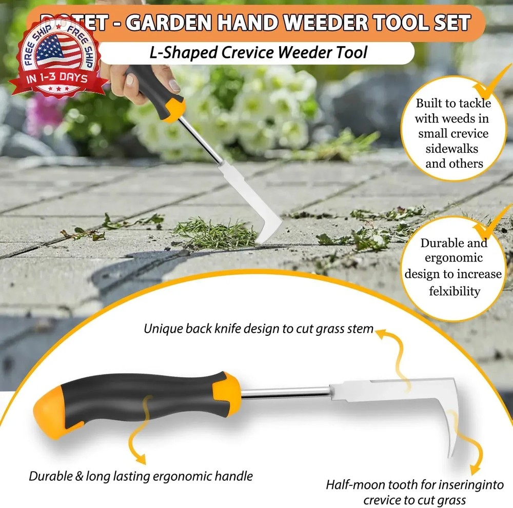 Garden Uprooting Weeding Tools - 3 Pack Hand Held Weeder Puller Tool Set, Rubber