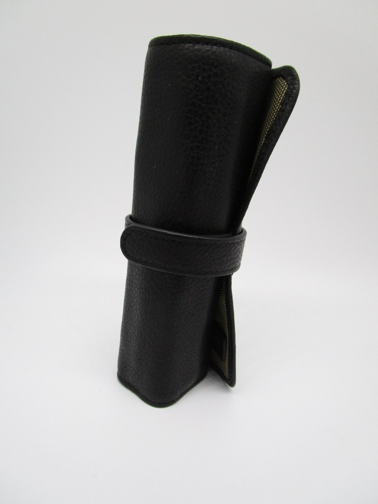 Libelle Black Full Grain Leather 5 Pen Roll Case