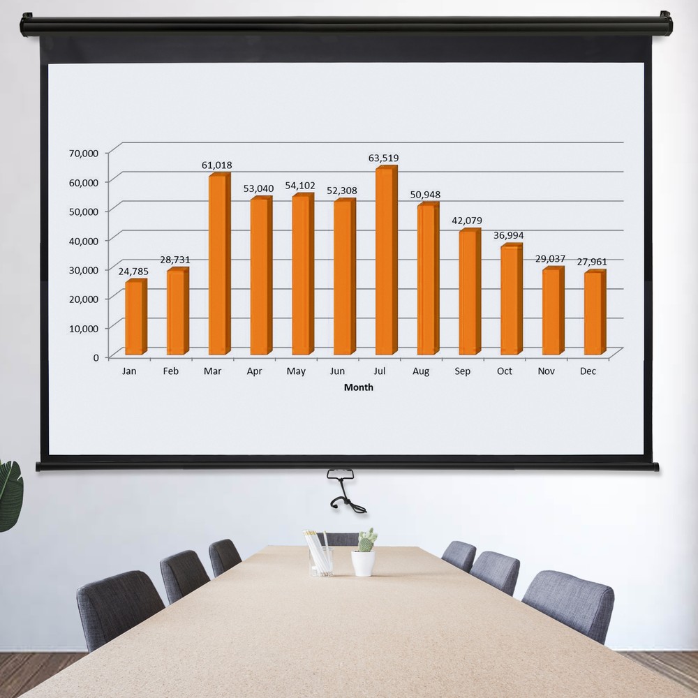 100'' Pull Down Projector Screen 16:10 4K Projection Screen Indoor Outdoor Black