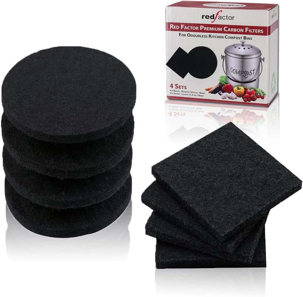 8 Pack Extra Thick Charcoal Filters for Kitchen Compost Bins - Activated Carbon