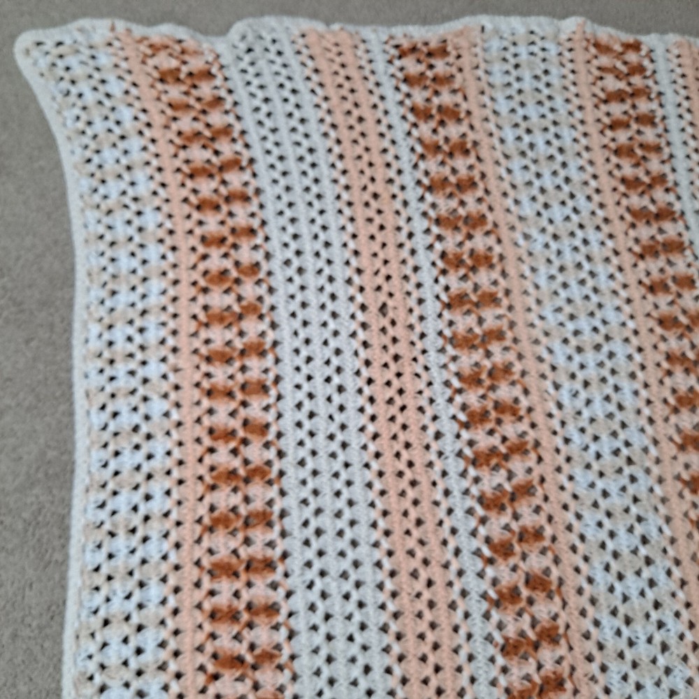 Large 92x55 Handmade Afghan- White, Rust, BisqueThrow Blanket
